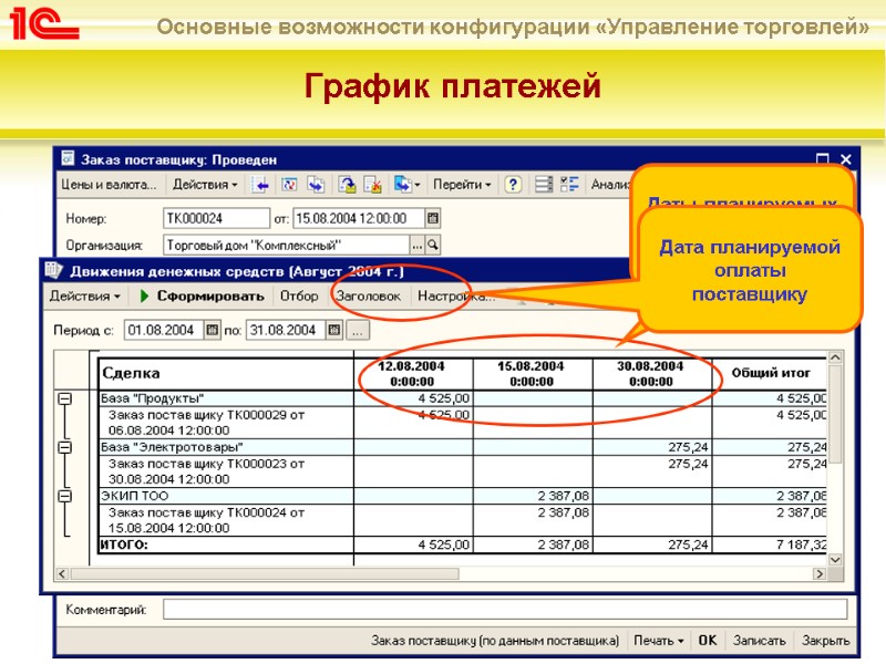 График платежей   Даты планируемых оплат поставщикам Дата планируемой оплаты поставщику
